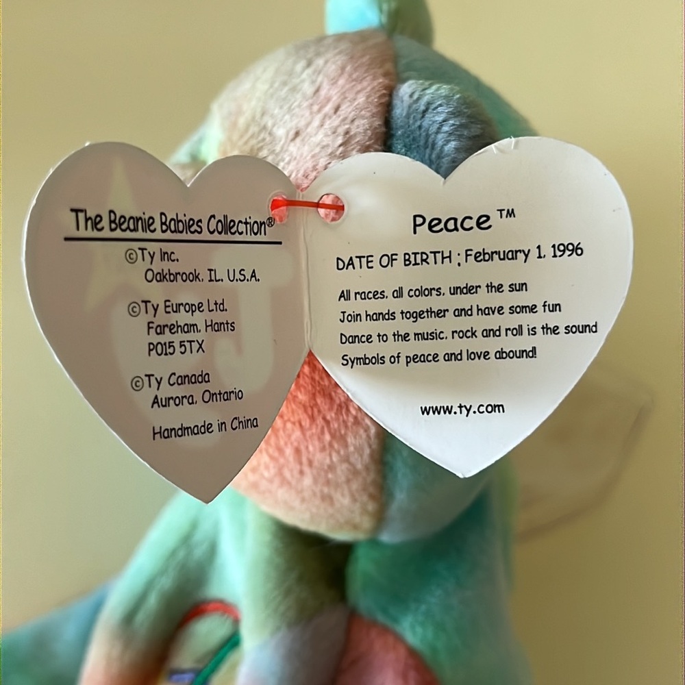 TY Multicolor Peace Bear 1996 Plush Toy - Picture 4 of 9
